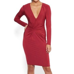 Bebe Midi Dress Twist Front V-neck Red Sz S NWT